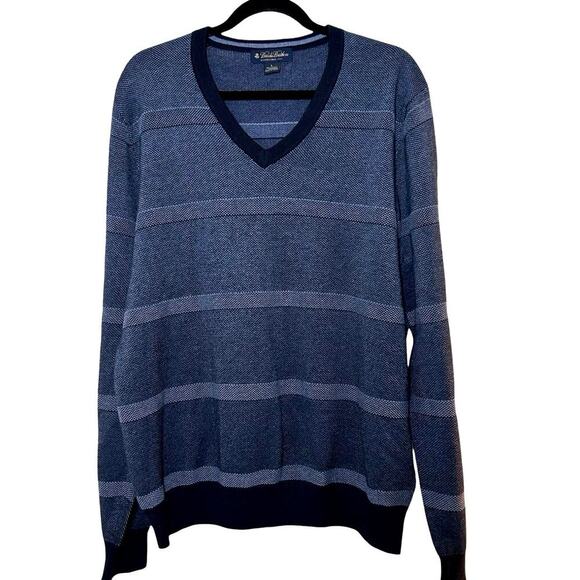 Brooks Brothers Men’s V Neck Cotton/Cashmere/Silk Blend Sweater Blue Size Large - Picture 1 of 8
